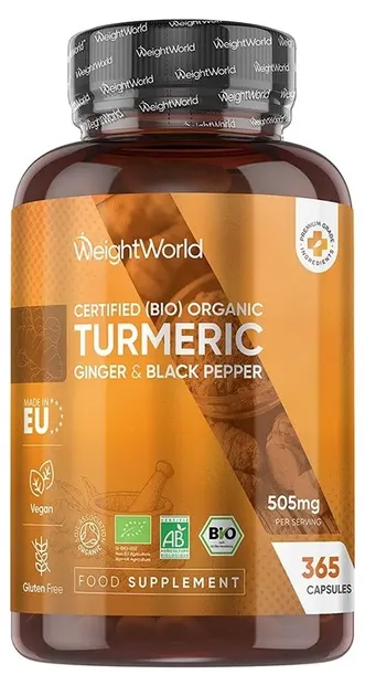 Organic Turmeric + Ginger & Black Pepper, 365 capsule, Weight World