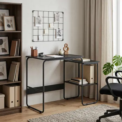 vidaXL Birou cu spațiu de depozitare Stejar Negru 100 x 50 x 75 cm