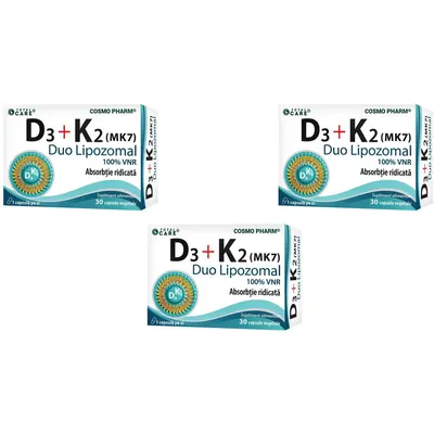 Pachet Vitamina D3 + K2 (Duo Lipozomal) 3x30cps