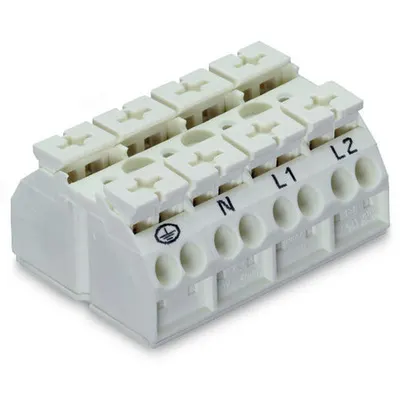 4-conductor chassis-mount terminal strip; suitable for Ex e II applications; 4-pole; PE-N-L1-L2; without ground contact; 4 mm²; 4,00 mm²; white