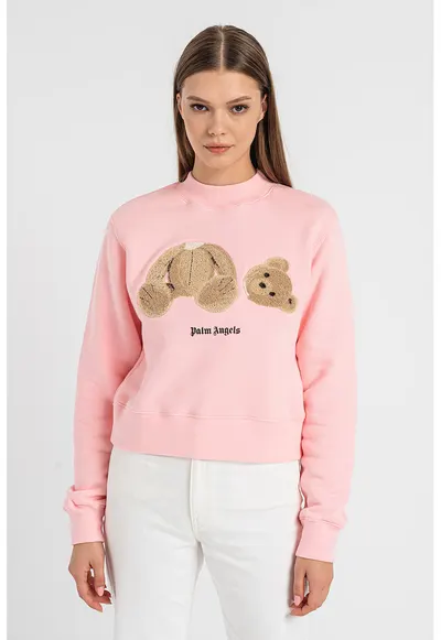 Bluza sport din bumbac cu aplicatie din material terry Bear - Negru/Roz pastel/Maro deschis