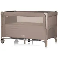Patut pliabil Chipolino Relax Tiramisu Linen cu laterala culisanta, intrare laterala cu fermoar, geanta pentru transport, greutate admisa 15 kg