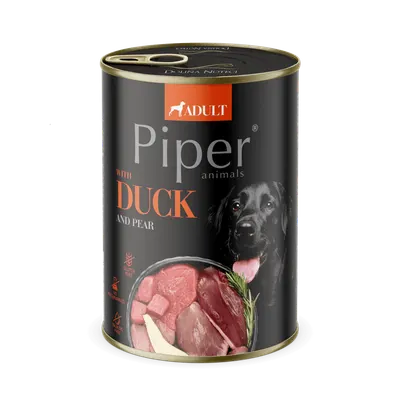 Hrana umeda pentru caini PIPER DOG, rata si pere, 400g