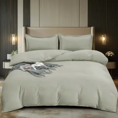 Lenjerie HoReCa, pat dublu, Damasc Finetat Deluxe, 4 piese, Pucioasa, Grej