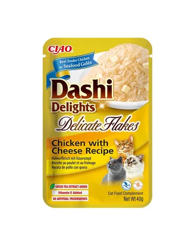 INABA Cat Dashi Delights Delicate Flakes pui si branza hrana pisica 40g