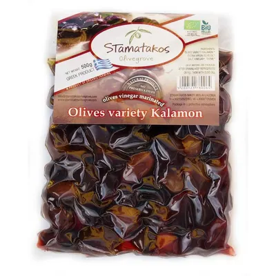 Masline kalamata, vidate, marinate in otet, bio, 500g, Stamatakos Olivegrove