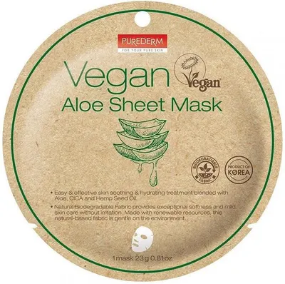 Purederm Mască de față folie Vegan Aloe, 23 ml