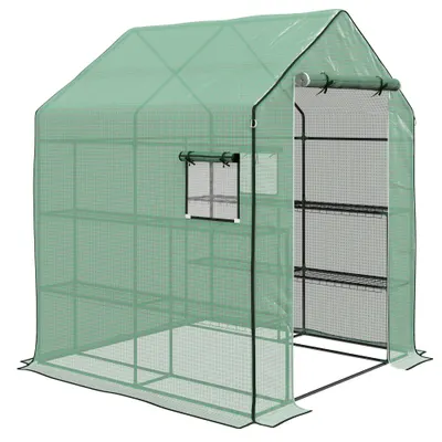 Outsunny Seră de grădină cu 1 ușă, 1 ferestre, rafturi 3 nivele pentru Legume Plante Flori Pânză PE 140 x 143 x 190 cm | Aosom Romania