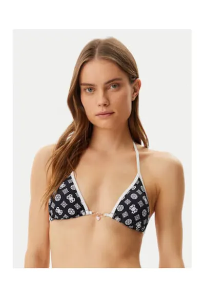 Sutien de baie triunghiular cu logo - negru - alb