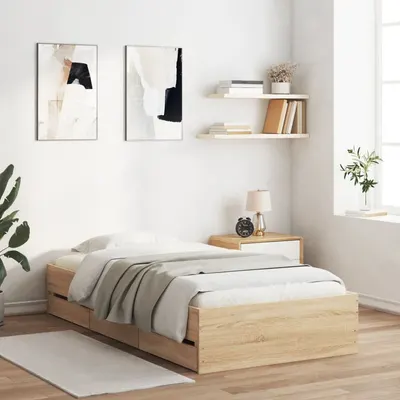 vidaXL Cadru de pat cu sertare stejar sonoma 100x200 cm lemn prelucrat