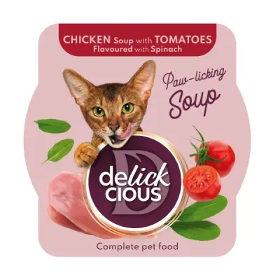 Supa pentru pisici Delickcious pui, rosii spanac 80 gr