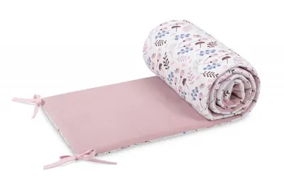 Aparatoare laterala patut Sensillo Velvet Twigs Pink 180x30 cm cu doua fete,suprafata din bumbac imprimatplus, umplutura antialergica,prindere cu panglici