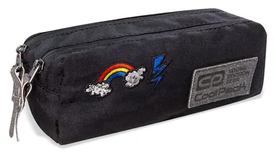 Penar școlar dreptunghiular Cool Pack Edge – Sparkling Badges, Black, cu 2 fermoare