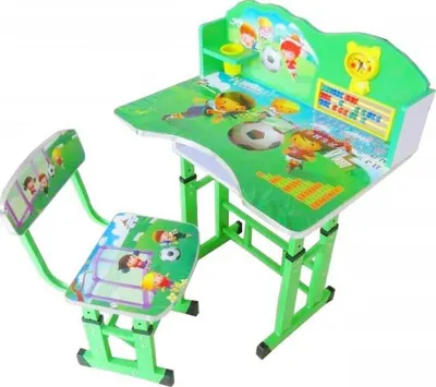 Birou pentru copii Novokids My first desk Verde din MDF cu jucarii interactive, dimensiuni 68X43X65, cadru metalic