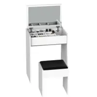 Masa de Machiaj cu Scaun si Container pentru depozitare si Oglinda Pliabila Alba 60,2x40,2x79cm HOMCOM | Aosom Romania