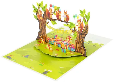 Felicitare Kiriori Pop-up - La mulți ani Veverițe