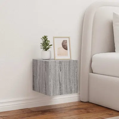 vidaXL Comodă TV de perete cu lumini LED, gri sonoma, 30,5x35x30 cm