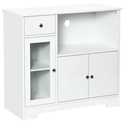 HOMCOM Dulap pentru cuptor cu microunde, bufet bucătărie, dulap de depozitare, pentru bucătărie, sală de mese 90 x 40 x 82 cm sticlă securizată și lemn, alb | Aosom Romania