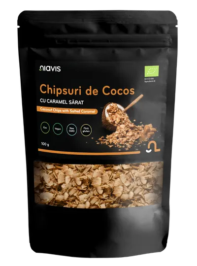 Chipsuri de cocos cu caramel sarat Eco, 100g, Niavis