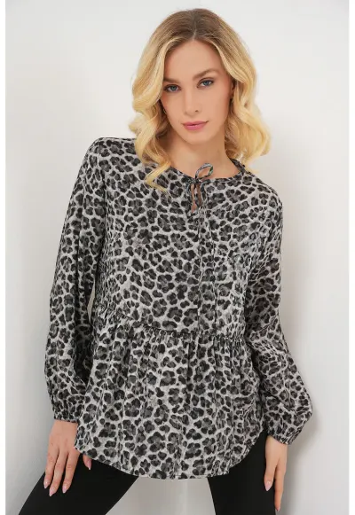 Bluza dama - HiCCUP BDART - maneca lunga - gri - viscoza