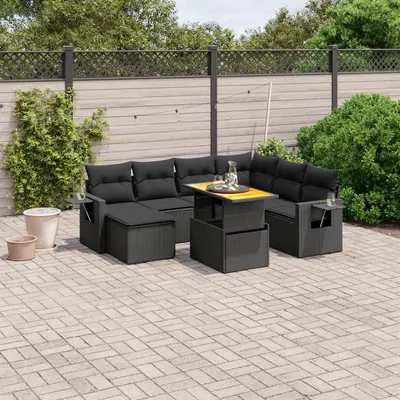 Gossi set mobilier de gradina cu perne, 8 piese, negru, poliratan