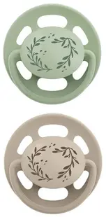 Suzetă din latex NIP - Cherry Green, 0-6 luni, 2 bucăți, verde și bej