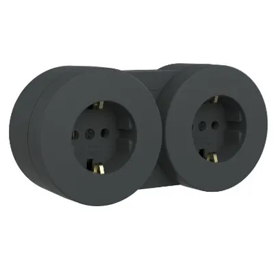 Priza Schuko dubla modulara PT xOne Ovivo OV00963, 16A, 250V, IP54, antracit