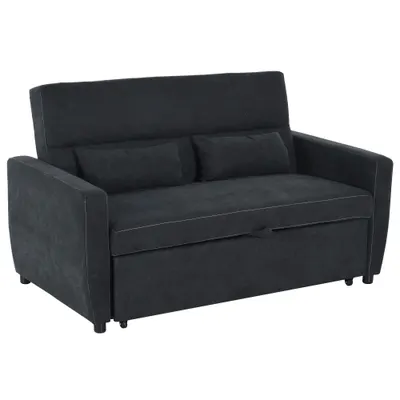 HOMCOM Canapea 2 locuri cu funcție de pat, spătar reglabil, canapea tapițată, aspect catifelat, pentru living, dormitor, Negru | Aosom Romania