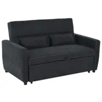 HOMCOM Canapea 2 locuri cu funcție de pat, spătar reglabil, canapea tapițată, aspect catifelat, pentru living, dormitor, Negru | Aosom Romania