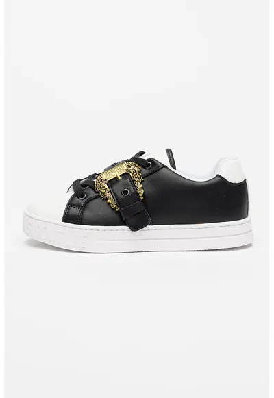Pantofi psort de piele ecologica cu design cu catarama Fondo Court - Alb/Negru