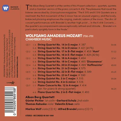 Mozart: Chamber Music - The Last String Quartets | Wolfgang Amadeus Mozart, Alban Berg Quartett, Alfred Brendel, Markus Wolff
