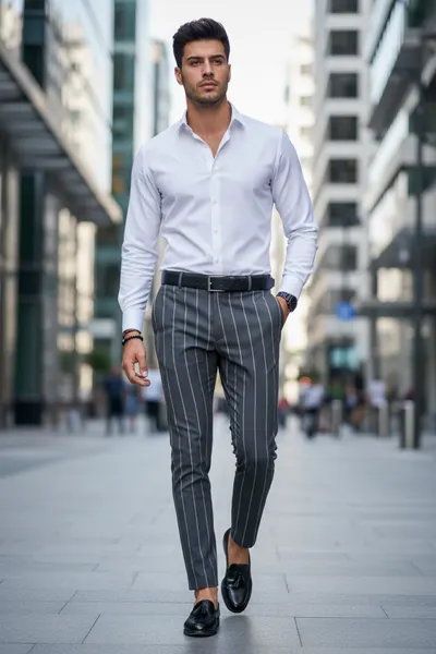 Pantaloni barbati eleganti gri B1301 110-3