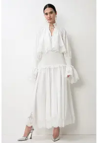 Rochie maxi cu dantela si insertii de volane Alchemy - Alb optic