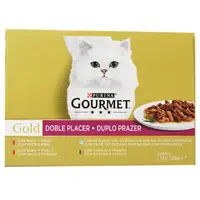 Set 12 buc x Hrana umeda pentru pisici Gourmet Gold Doble Placer cu rata curcan, vita pui , peste oceanic , iepure ficat 85 gr