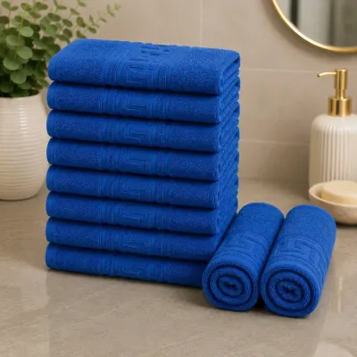 Set 10 prosoape mici, Greek Border, 30x50cm, din 100% bumbac pakistanez, 500g, Albastru