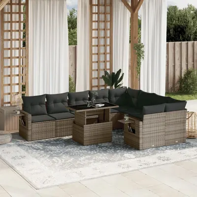 Gossi set mobilier de gradina cu perne, 10 piese, gri, poliratan