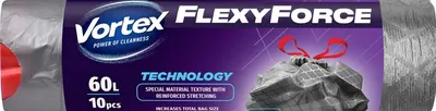Saci de gunoi cu legături Vortex - Flexy Force, 60 l, 10 buc