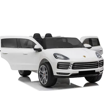 Masinuta electrica pentru 2 copii, Porsche Cayenne XXL, cu roti moi si scaun tapitat, 180W, 12V, alba