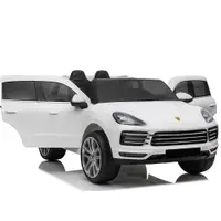 Masinuta electrica pentru 2 copii, Porsche Cayenne XXL, cu roti moi si scaun tapitat, 180W, 12V, alba