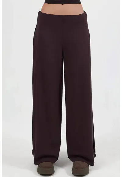 Pantaloni dama - plisati picior rosu - textil - Visiniu