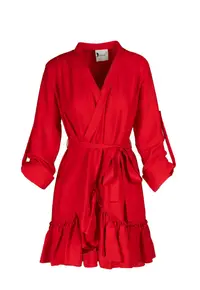 Rochie petrecuta cu mansete late si volan Red - Rosu