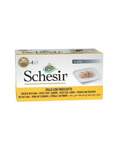 Hrană câini mici SCHESIR 4x85 g pui cu șuncă în jeleu