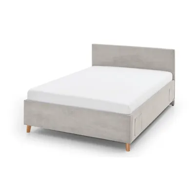 Pat pentru copii bej tapițat cu spațiu de depozitare cu somieră 140x200 cm Cool – Meise Möbel