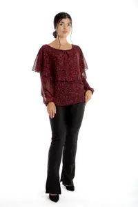 Bluza voal dublu CI23079 visiniu animal print, Cesy | marimea S