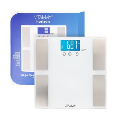 Cantar corporal electronic multifunctional Vitammy Horizon Alb pentru intreaga familie, analiza corporala completa, 10 utilizatori, greutate maxima 150 kg