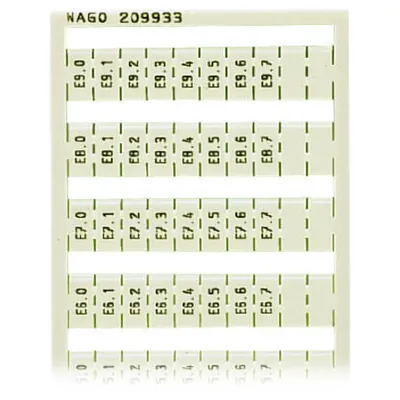 WSB marking card; as card; MARKED; E0.0, E0.1, ..., E9.6, E9.7 (1 each); not stretchable; Vertical marking; snap-on type; white