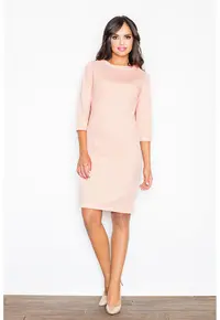 Rochie simpla - maneca 3/4 - roz - poliester - Roz