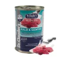 DR. CLAUDER'S Selected Meat, XS-XL, Vițel și Legume, conservă hrană umedă fără cereale câini, (în suc propriu), 400g