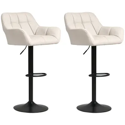 HOMCOM Set 2 scaune de bar Design retro reglabile pe înălțime piele ecologică aspect de in Cremă + Negru | Aosom Romania