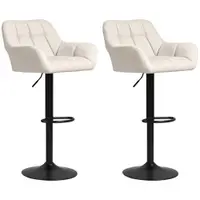 HOMCOM Set 2 scaune de bar Design retro reglabile pe înălțime piele ecologică aspect de in Cremă + Negru | Aosom Romania